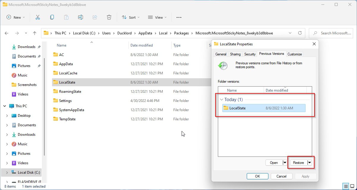 File Explorer Restore Previous Versions Restoring Selection