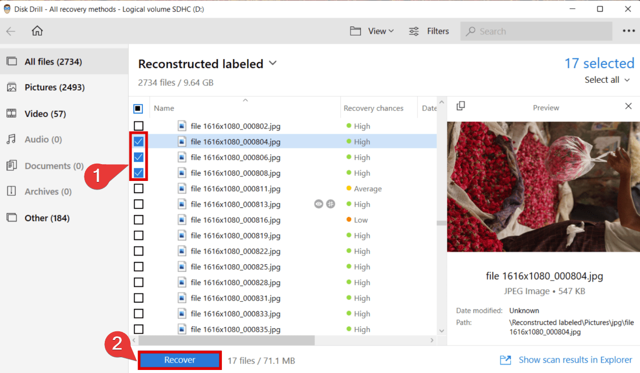 selecting images for recovery